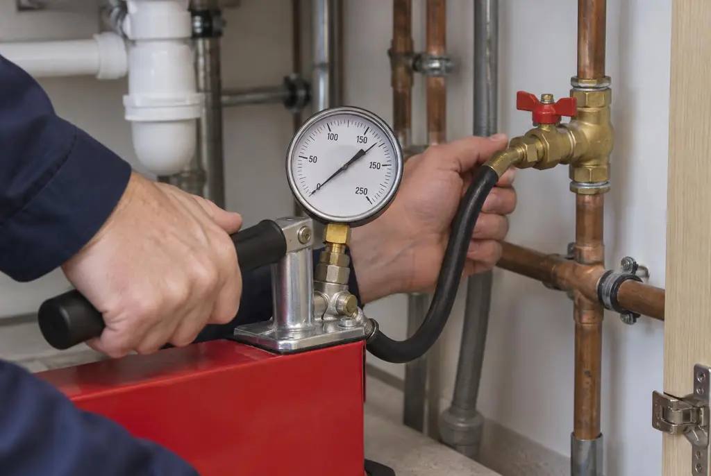 Lekdetectie Heerde – druktest op een waterleiding met een manometer